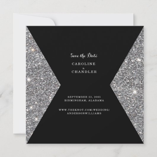 Silver Glitzer & Black Foto Wedding Save The Date (Vorderseite)
