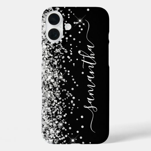 Silver Glitzer Black Girly Signature Case-Mate iPhone Hülle (Rückseite)