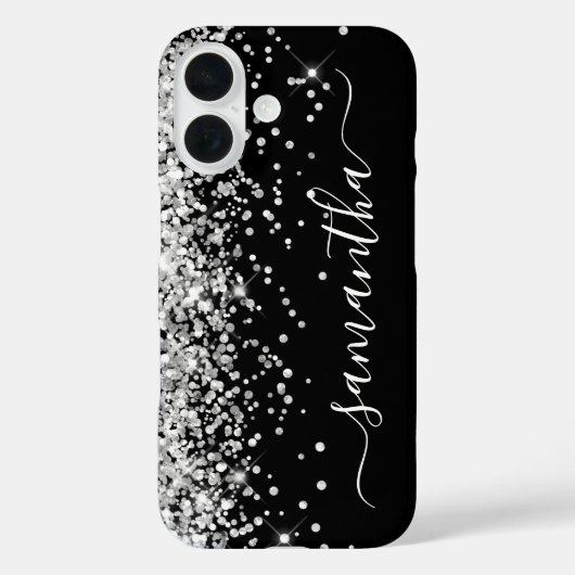 Silver Glitzer Black Girly Signature Case-Mate iPhone Hülle (Rückseite)