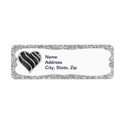 Silver Glitzer Black Heart Address Labels (Vorne)