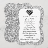 Silver Glitzer Black Heart Brautparty laden Einladung (Vorne/Hinten)