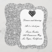 Silver Glitzer Black Heart Empfang Card Einladung (Vorne/Hinten)