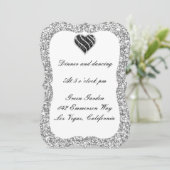 Silver Glitzer Black Heart Empfang Card Einladung (Stehend Vorderseite)