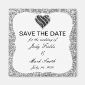 Silver Glitzer Black Heart Save the Date Magnet (Vorne)