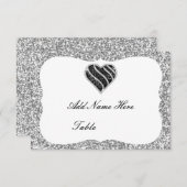 Silver Glitzer Black Heart Table Platzkarte (Vorne/Hinten)