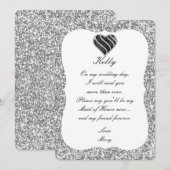 Silver Glitzer Black Heart Trauzeugin Card Einladung (Vorne/Hinten)