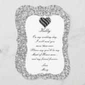 Silver Glitzer Black Heart Trauzeugin Card Einladung (Vorne/Hinten)