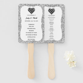 Silver Glitzer Black Heart Wedding Program Fans Fächer