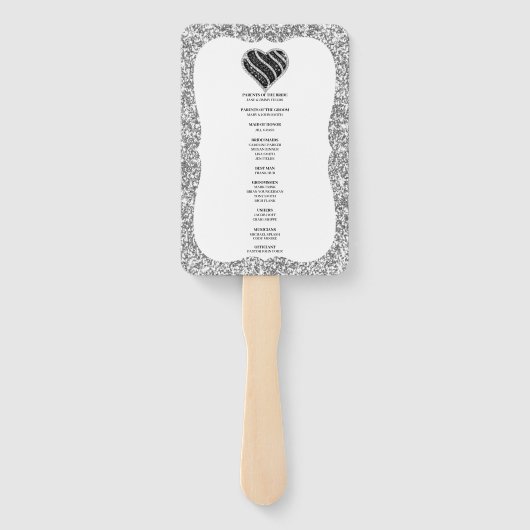 Silver Glitzer Black Heart Wedding Program Fans Fächer (Rückseite)