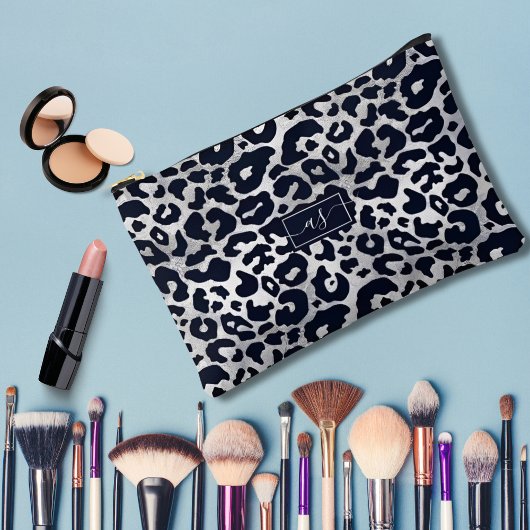 Silver Glitzer Black Leopard Print Mit Monogramm Zubehörtasche