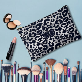 Silver Glitzer Black Leopard Print Mit Monogramm Zubehörtasche