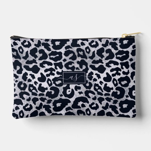 Silver Glitzer Black Leopard Print Mit Monogramm Zubehörtasche (Rückseite)