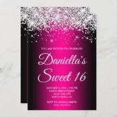 Silver Glitzer Black Magenta Ombre Sweet 16 Einladung (Vorne/Hinten)
