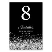 Silver Glitzer Black Mis XV Anos Tischnummer (Vorderseite)