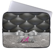 Silver Glitzer Black Monogram Electronics Bag Laptopschutzhülle (Vorderseite)