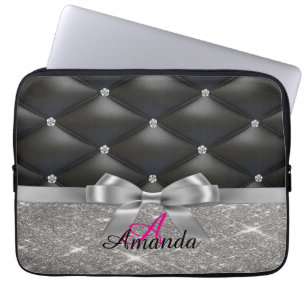 Silver Glitzer Black Monogram Electronics Bag Laptopschutzhülle
