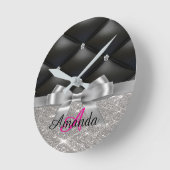 Silver Glitzer Black Monogram Electronics Bag Runde Wanduhr (Winkel)