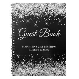 Silver Glitzer Black Ombre 21. Geburtstag Gästebuc Notizblock