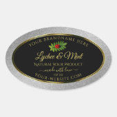 Silver Glitzer Black Product Labels Ladybug Leaf Ovaler Aufkleber (Vorderseite)