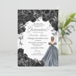 Silver Glitzer Black Rose Spanisch Quinceañera Einladung
