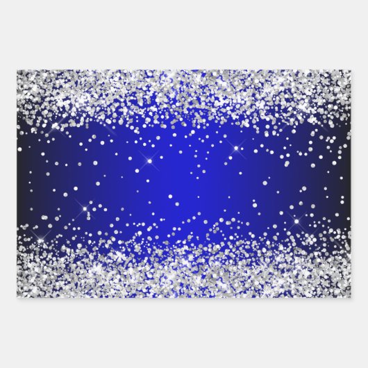 Silver Glitzer Black Royal Blue Ombre Geschenkpapier Set (Vorderseite)