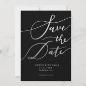 Silver Glitzer Black Script Typografie Save The Date (Vorderseite)