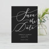 Silver Glitzer Black Script Typografie Save The Date (Stehend Vorderseite)
