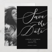 Silver Glitzer Black Script Typografie Save The Date (Vorne/Hinten)