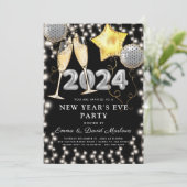 Silver Glitzer Black, Silver Silver  Party 2024 Einladung (Stehend Vorderseite)
