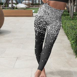 Silver Glitzer Black Sparkle Leggings