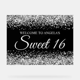 Silver Glitzer Black Sweet 16 Acrylschild