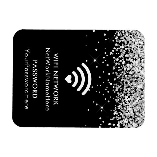 Silver Glitzer Black WiFi-Netzwerk und Kennwort Magnet (Horizontal)