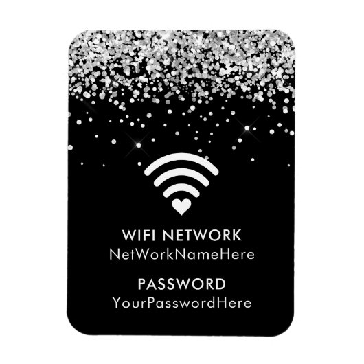 Silver Glitzer Black WiFi-Netzwerk und Kennwort Magnet (Vertikal)