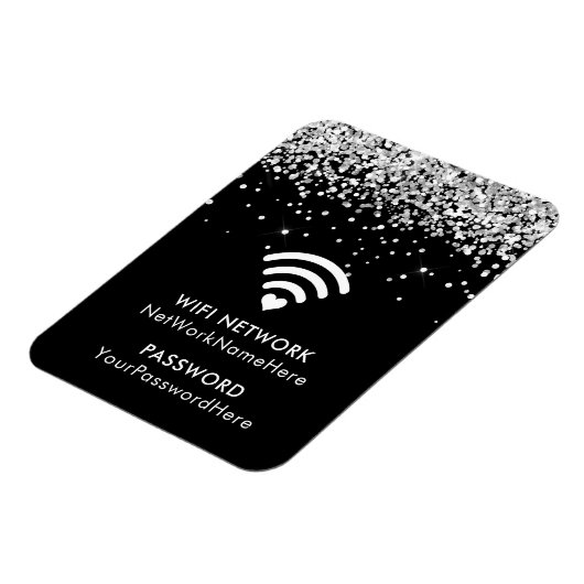 Silver Glitzer Black WiFi-Netzwerk und Kennwort Magnet (Linke Seite)