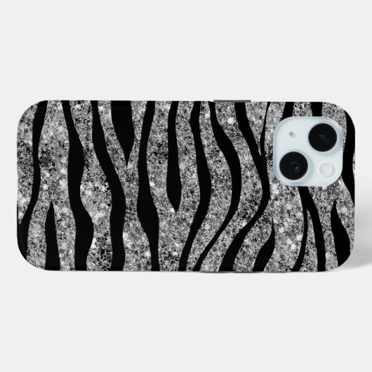 Silver Glitzer & Black Zebra Streifen Case-Mate iPhone Hülle (Rückseite (Horizontal))
