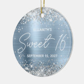 Silver Glitzer Blassblau Extravagant Sweet 16 Foto Keramik Ornament (Links)