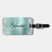 Silver Glitzer Blasstürkisfarbener Fohlen Extravag Gepäckanhänger (Vorderseite horizontal)