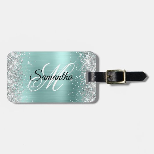 Silver Glitzer Blasstürkisfarbener Fohlen Extravag Gepäckanhänger (Vorderseite horizontal)