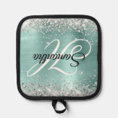 Silver Glitzer Blasstürkisfarbener Fohlen Extravag Topflappen (Vorderseite)