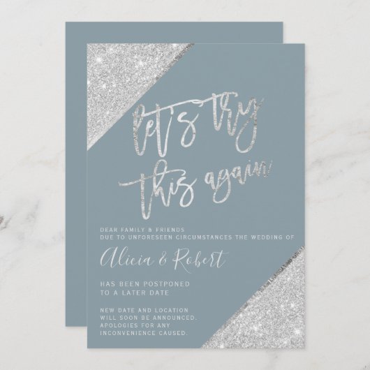 Silver Glitzer Blau ändern Sie das Datum erneut ve Save The Date (Vorne/Hinten)