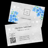 Silver Glitzer Blue Blues QR-Logo Visitenkarte