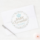 Silver Glitzer Blue Crown Royal Prince Baby Dusche Runder Aufkleber (Umschlag)
