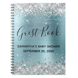 Silver Glitzer Blue Foil Baby Showbook Notizblock