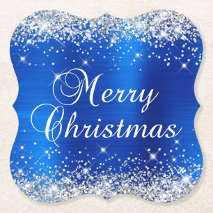 Silver Glitzer Blue Foil Frohe Weihnachten Untersetzer