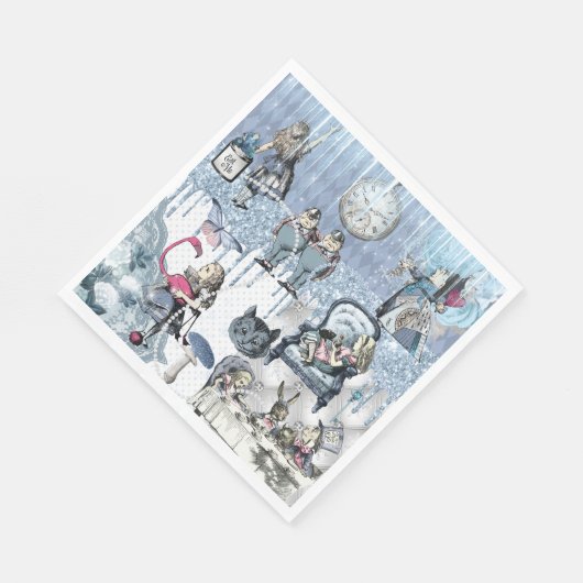 Silver Glitzer Blue Ice Alice im Wunderland Serviette (Ecke)