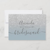 Silver Glitzer blue ombre Skript meine Bridesmaid Einladung (Vorderseite)