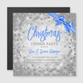 Silver Glitzer Blue Ribbon Weihnachten Einladung (Vorne/Hinten)