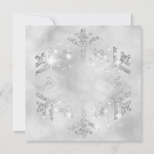 Silver Glitzer & Blue Ribbon | Weihnachtsfeiertag Einladung (Rückseite)