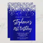 Silver Glitzer Blue Satin Bold 21. Geburtstag Einladung (Vorne/Hinten)