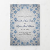 Silver Glitzer Blue Snowflake Winter Wedding Dreifach-gefaltete Programmkarte (Cover)